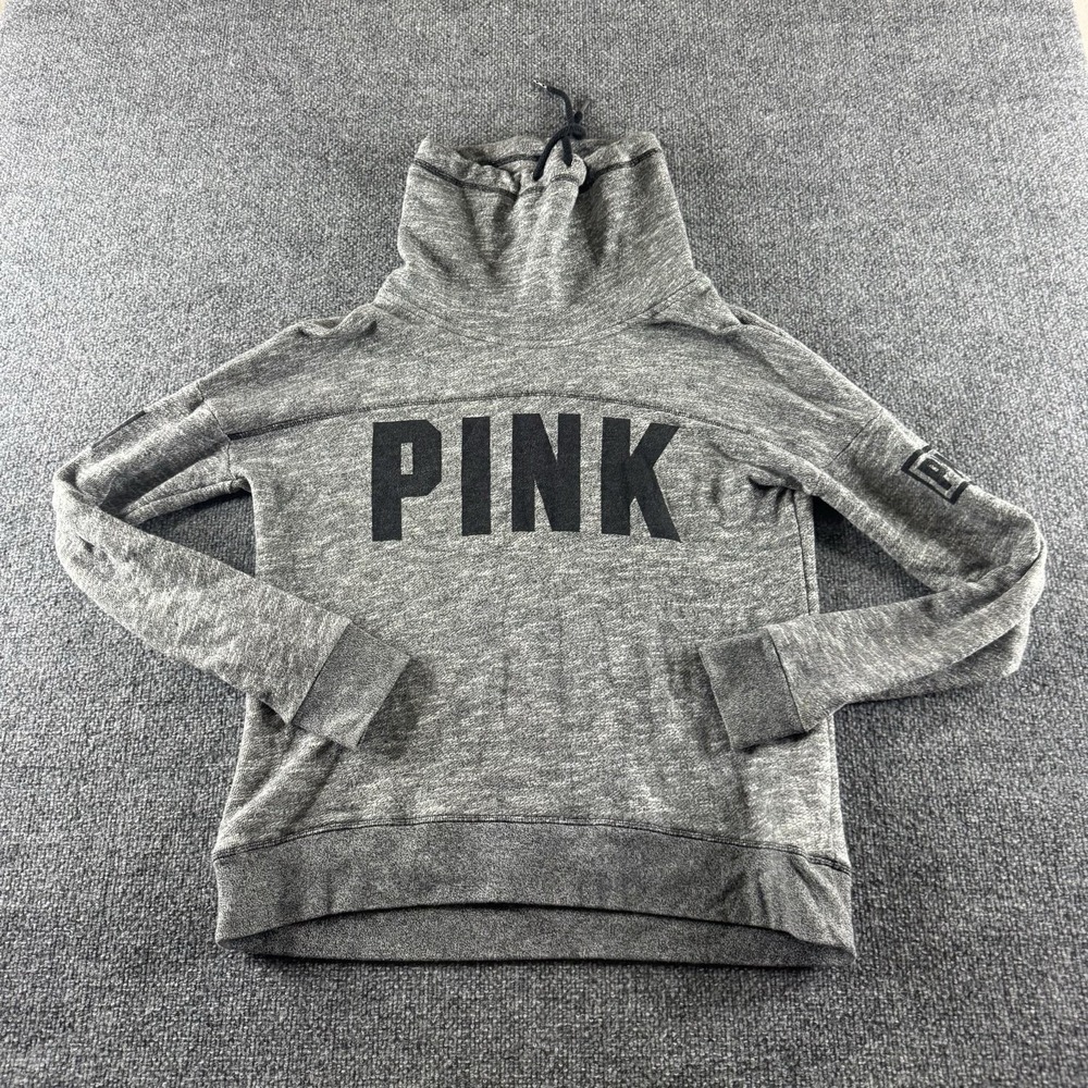 PINK Victoria's Secret Sweatshirt Womens S Gray Funnel Neck Pullover Logo
